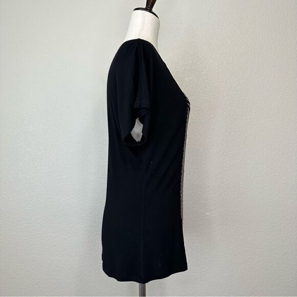 INC International Concepts Silver Chain Short Sleeves Black Tee - Picture 5 of 11